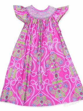Anavini Hand Smocked Bishop Dress Girls Size 8 Pink Floral Paisley Boutique